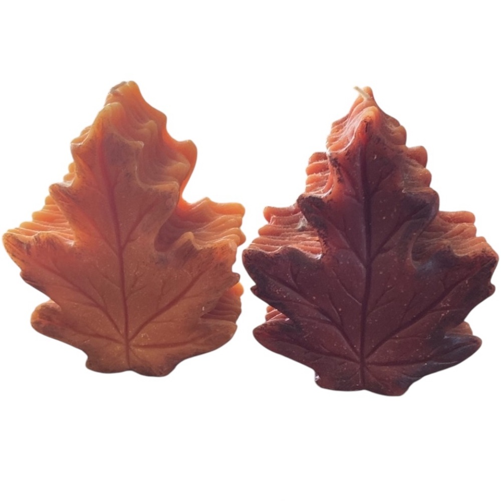 Chunky Fall Candles Maple Leaf Candle Set Orange and Red Vintage Candles Chunky
